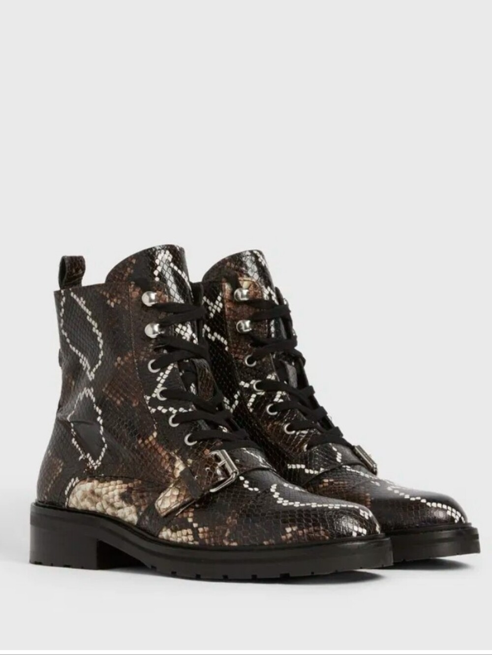 AllSaints Donita Snake Print Leather Combat Boots, Like New, Sz 39 (US 9)